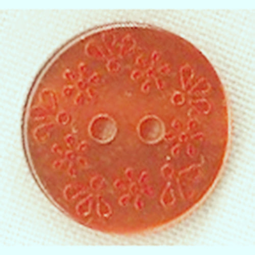 Button 793670 Orange with Flower Etched 10mm