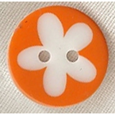 Button 952613DB Orange with White Flower Image 16mm