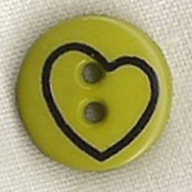 Button 211628 Green with Heart Image 13mm