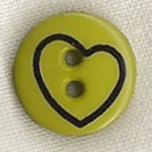 Button 211628 Green with Heart Image 13mm