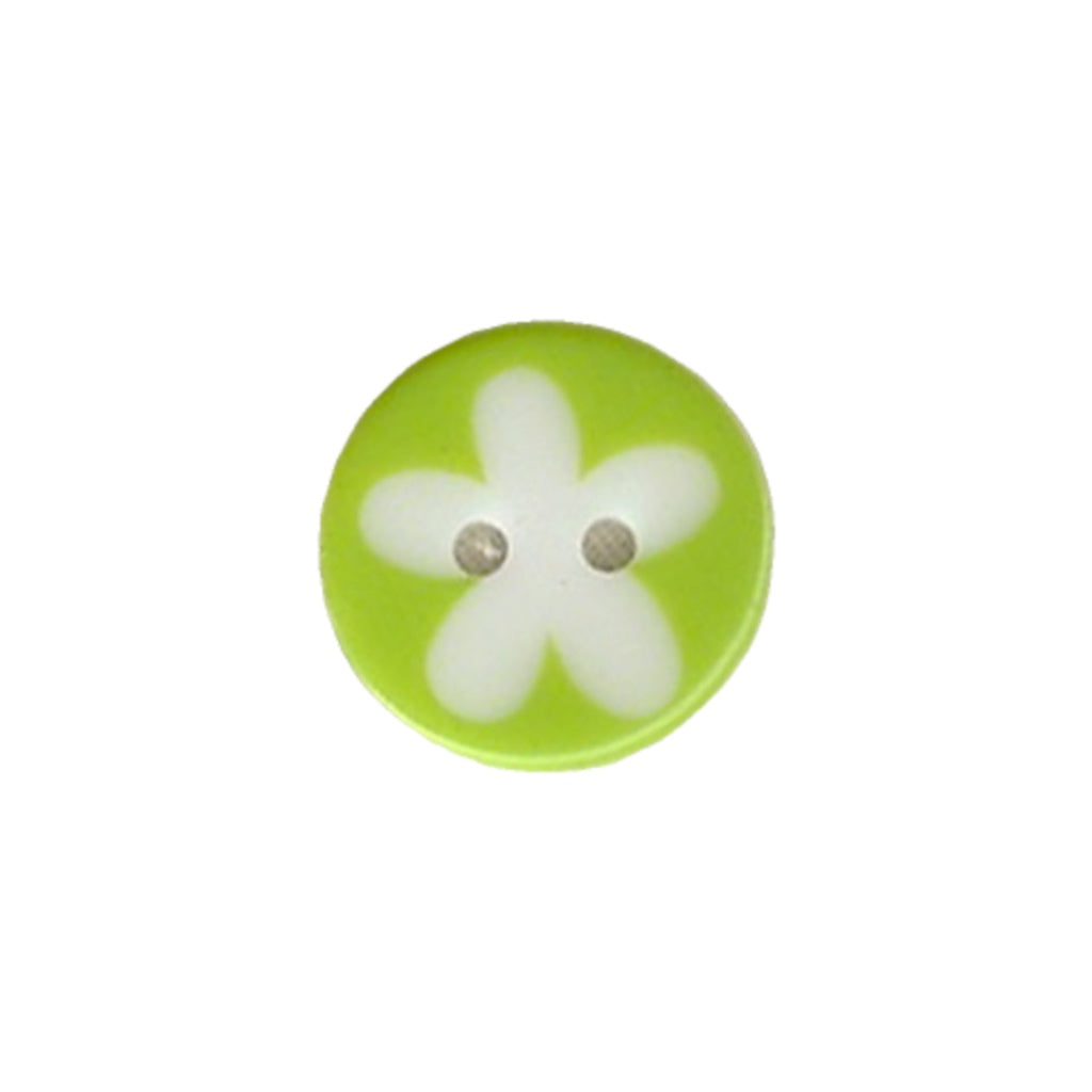 Button 952617 Lime Green with White Flower 16mm