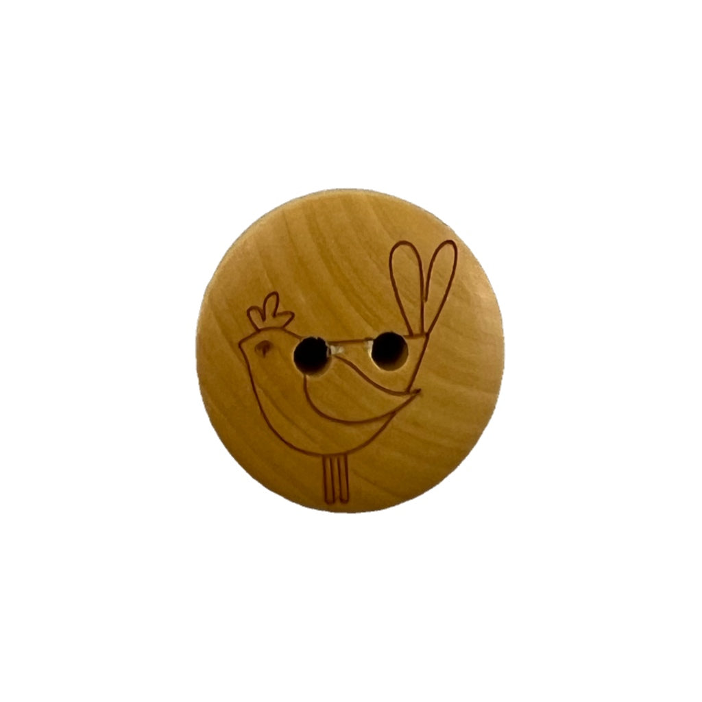 Button 9801420 Chicken Etched Wood 18mm