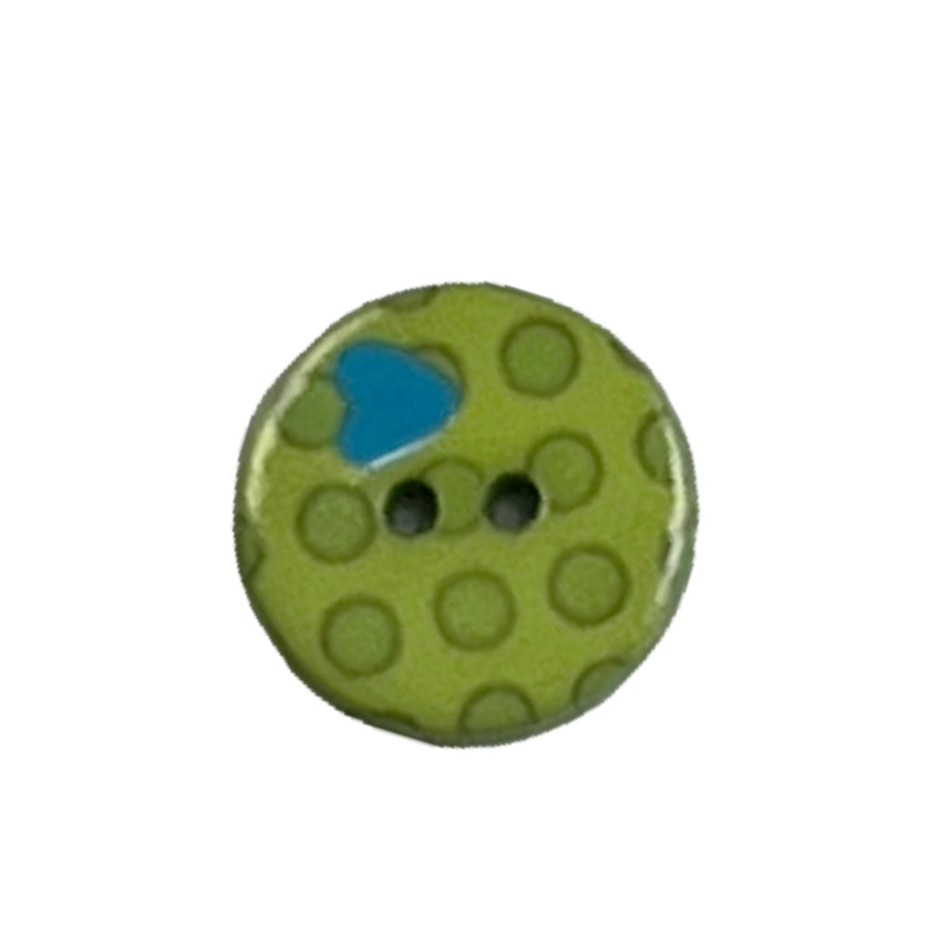 Button K17903 Green Dots Teal Heart 15mm