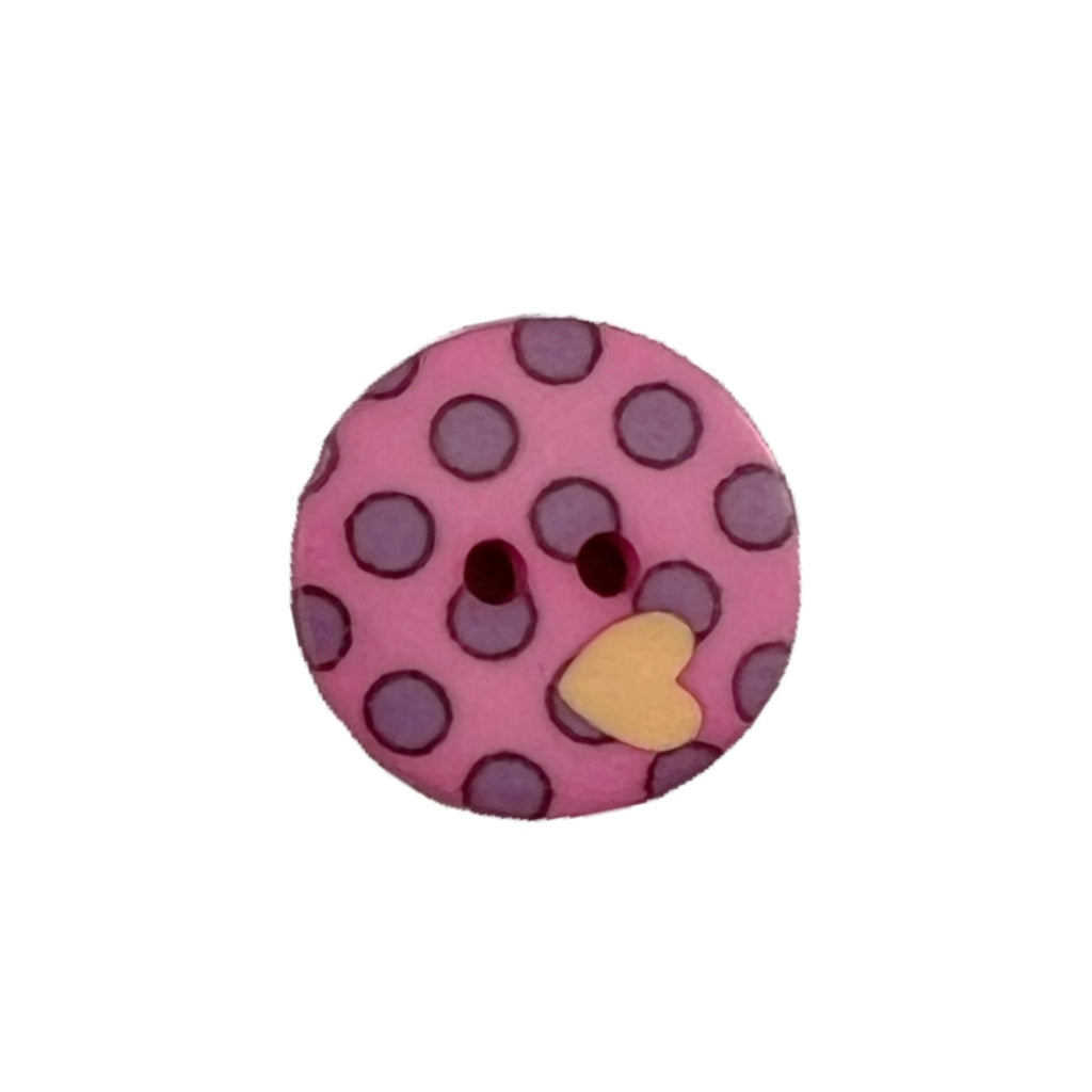 Button K17905 Pink Grey Dots Yellow Heart 15mm