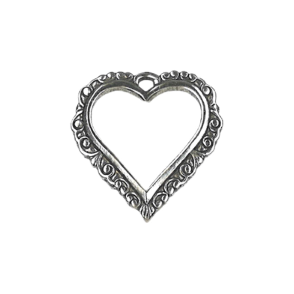 Charm J60188AS Antique Silver Edged Open Heart