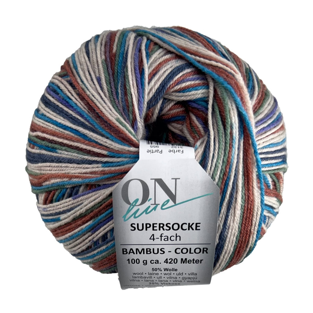 Supersocke 3132 4 Ply Bambus Color Brown Blue