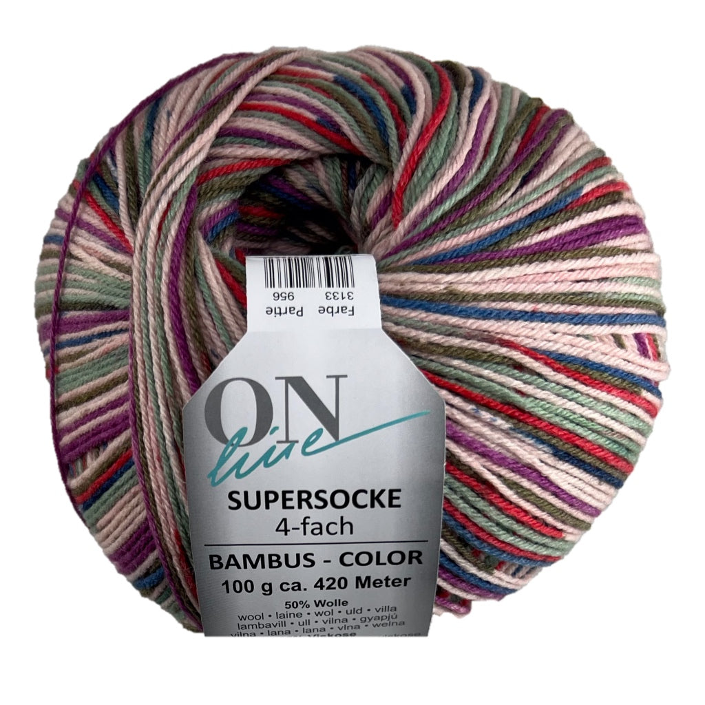 Supersocke 3133 4 Ply  Bambus Color Plums Greens