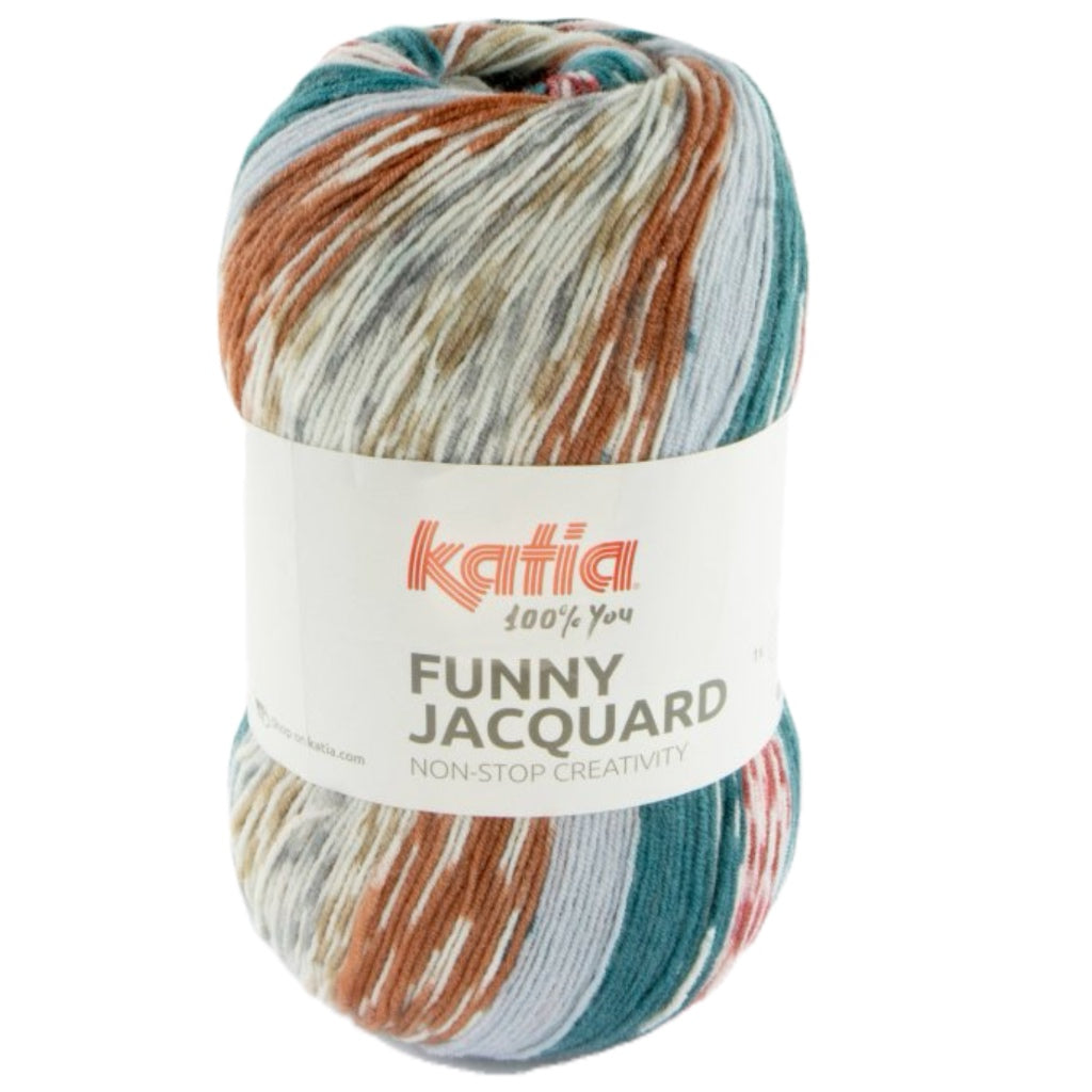 Funny Jacquard 303 Coral White Teal