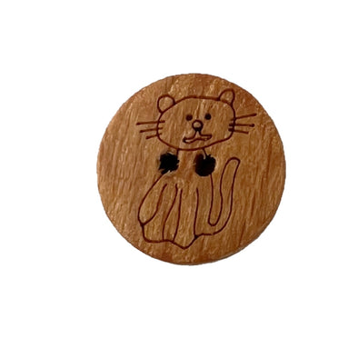 Button 261289 Wood with Cat Image 18mm