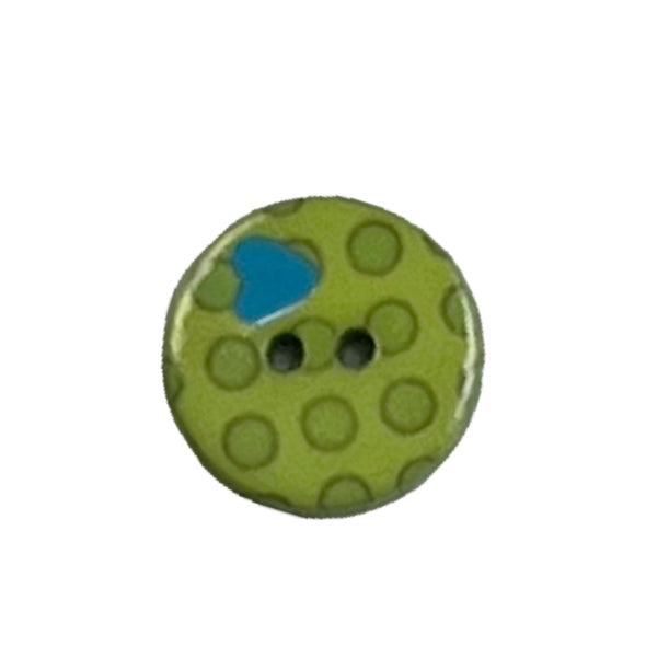 Button K17903 Green Dots with Heart 15mm
