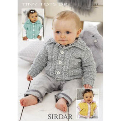 Sirdar 1987 Tiny Tots Cardigan or Vest with Cables
