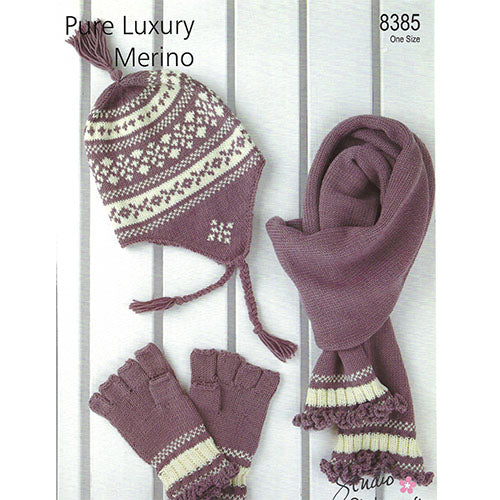 Stylecraft 8385 DK Cap (Earflap) Gloves (Fingerless) Scarf