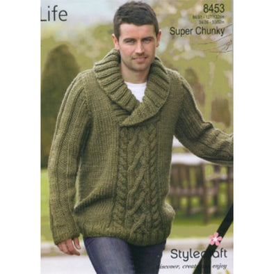 Stylecraft 8453 Super Chunky Mens Sweater - Cowl Neckline