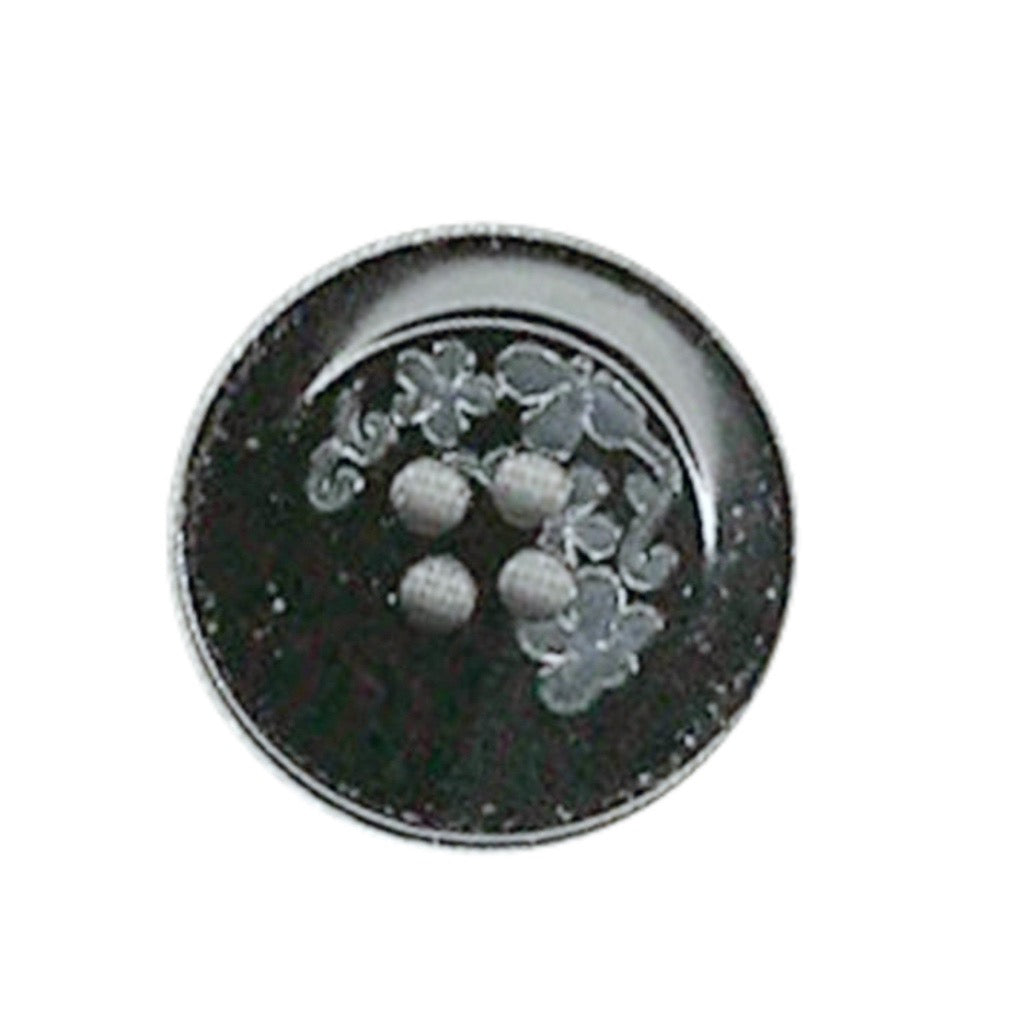 Button 108940 Black Silver Floral 18mm