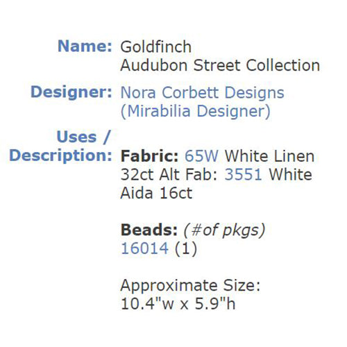 Nora Corbett 184 Goldfinch Audubon Street Collection