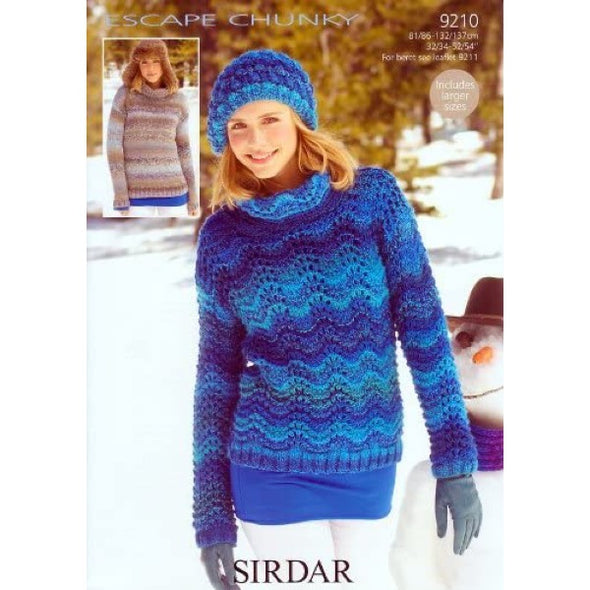 Sirdar 9210 Escape Chunky Fan and Feather Design Sweater