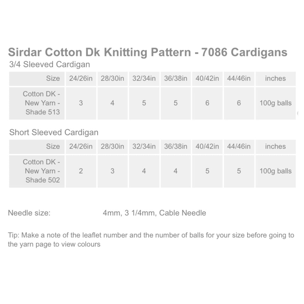 Sirdar 7086 Cotton DK Cardigans