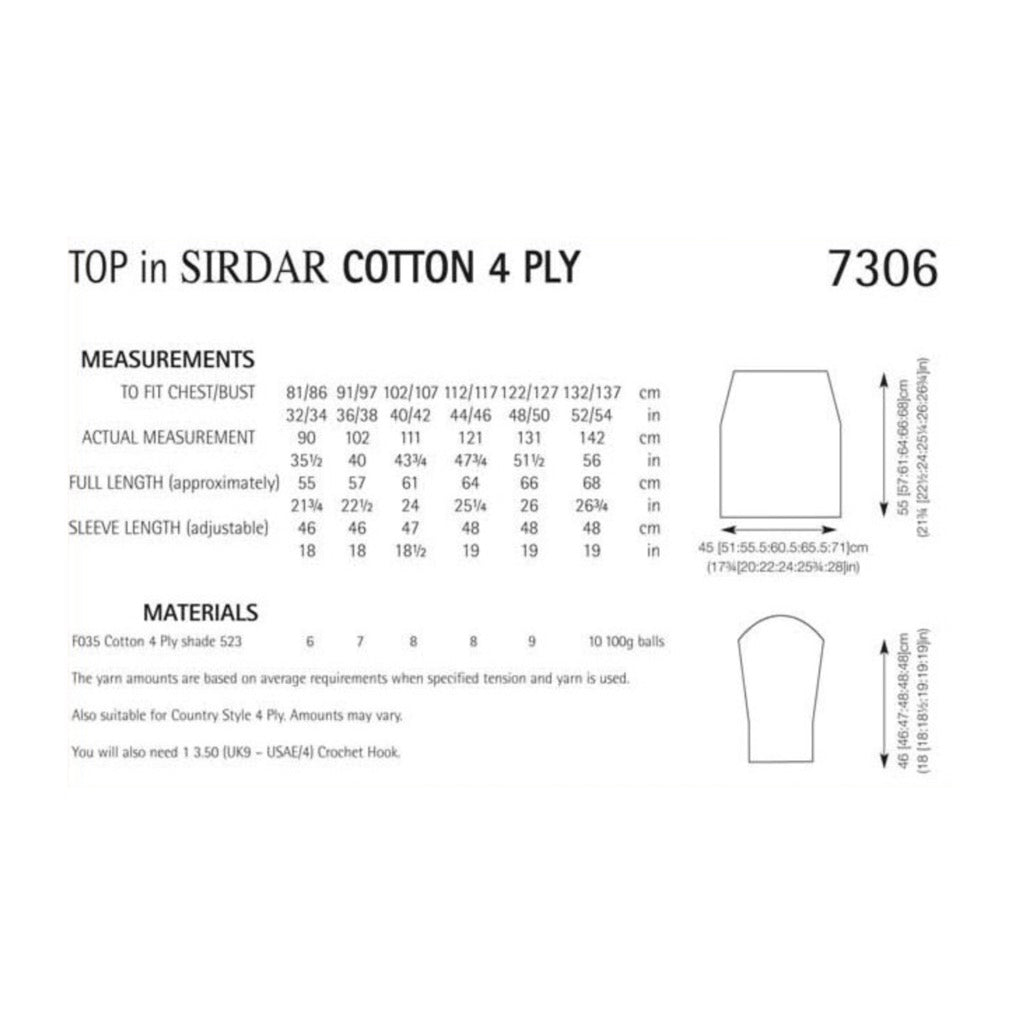 Sirdar 7306 Cotton 4 ply Top