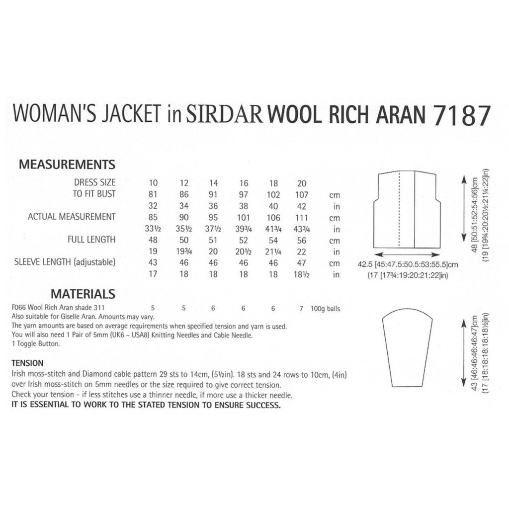 Sirdar 7187 Wool Rich Aran Cardigan