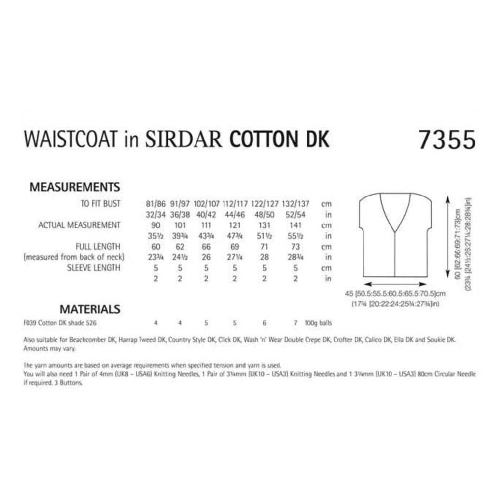 Sirdar 7355 Cotton DK Vest