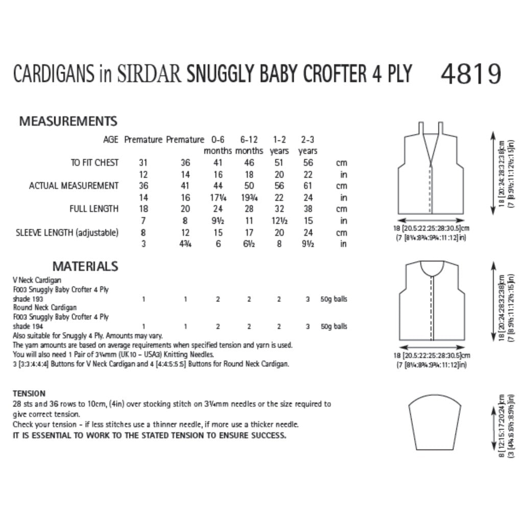 Sirdar 4819 Baby Crofter 4 ply Cardigan