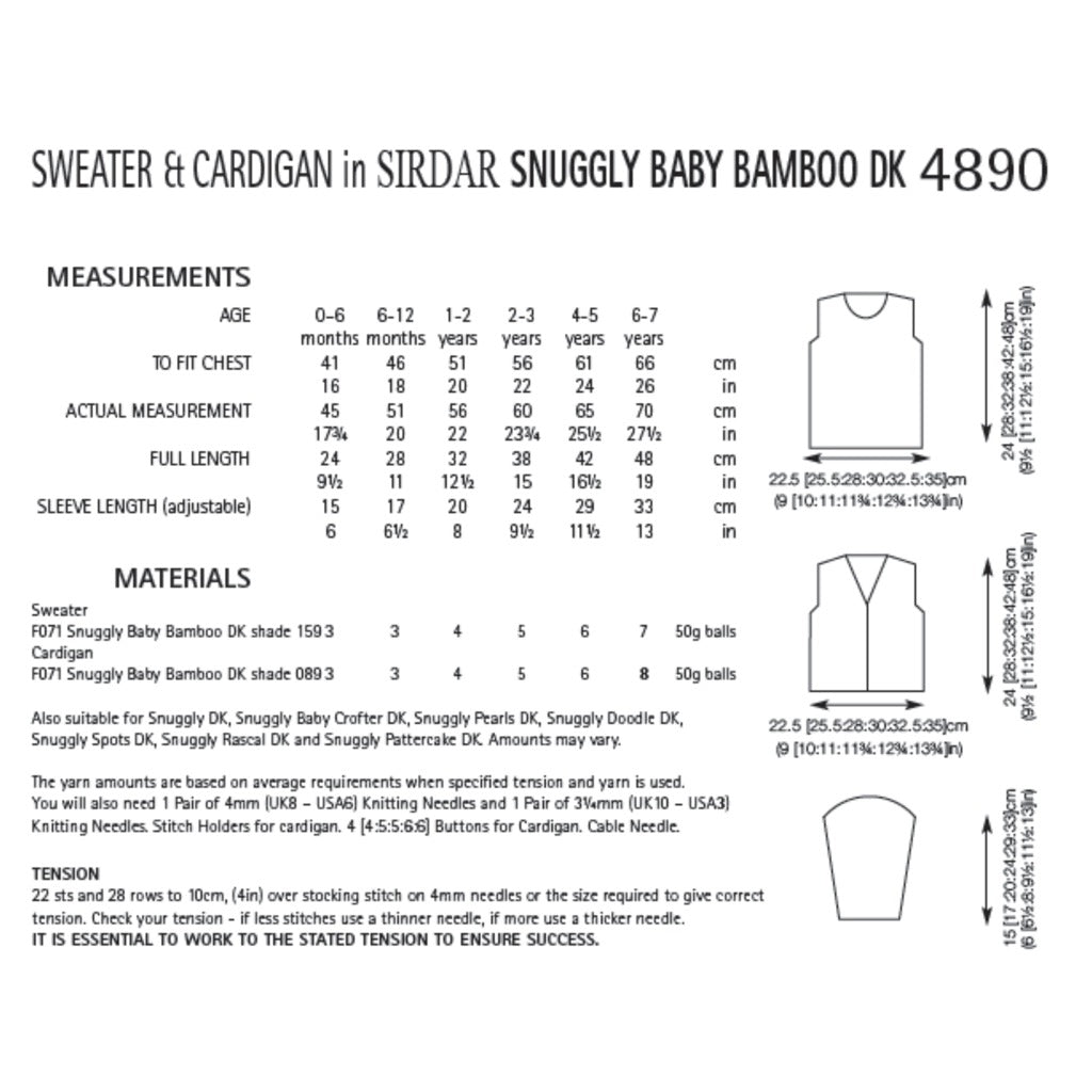 Sirdar 4890 Baby Bamboo Button Cardigan and Sweater