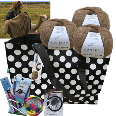Alpaca Gold Batwing Kit - CAMEL (Includes yarn, needles pattern)