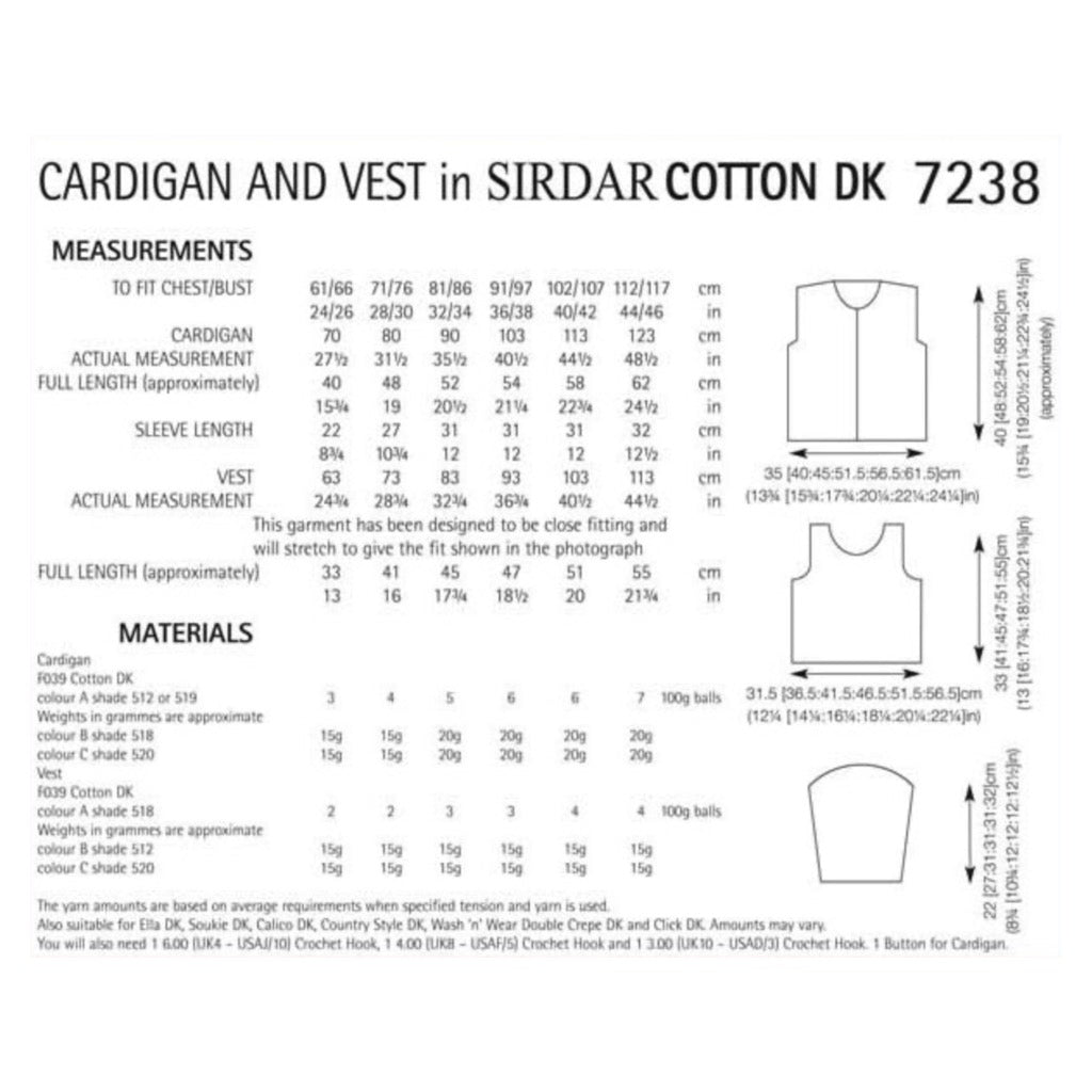 Sirdar 7238 Cotton DK Cardgan /Tank