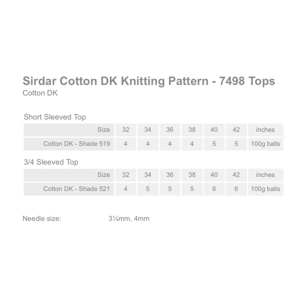 Sirdar 7498 Cotton Dk Tops