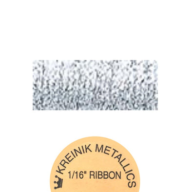 Kreinik Metallic 1/16” Ribbon  001HL Silver High Lustre