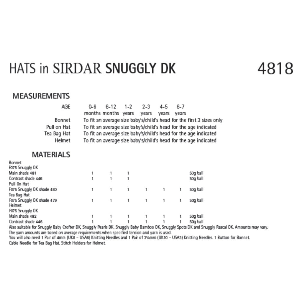 Sirdar 4818 Snuggly DK Hats