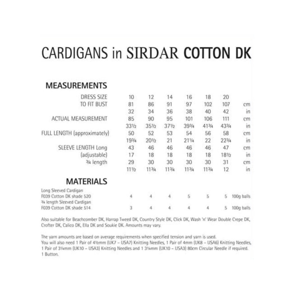 Sirdar 7502 Cotton DK Cardigans