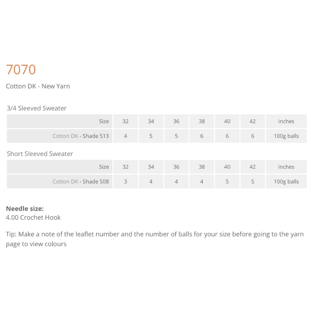 Sirdar 7070 Cotton DK Sweater