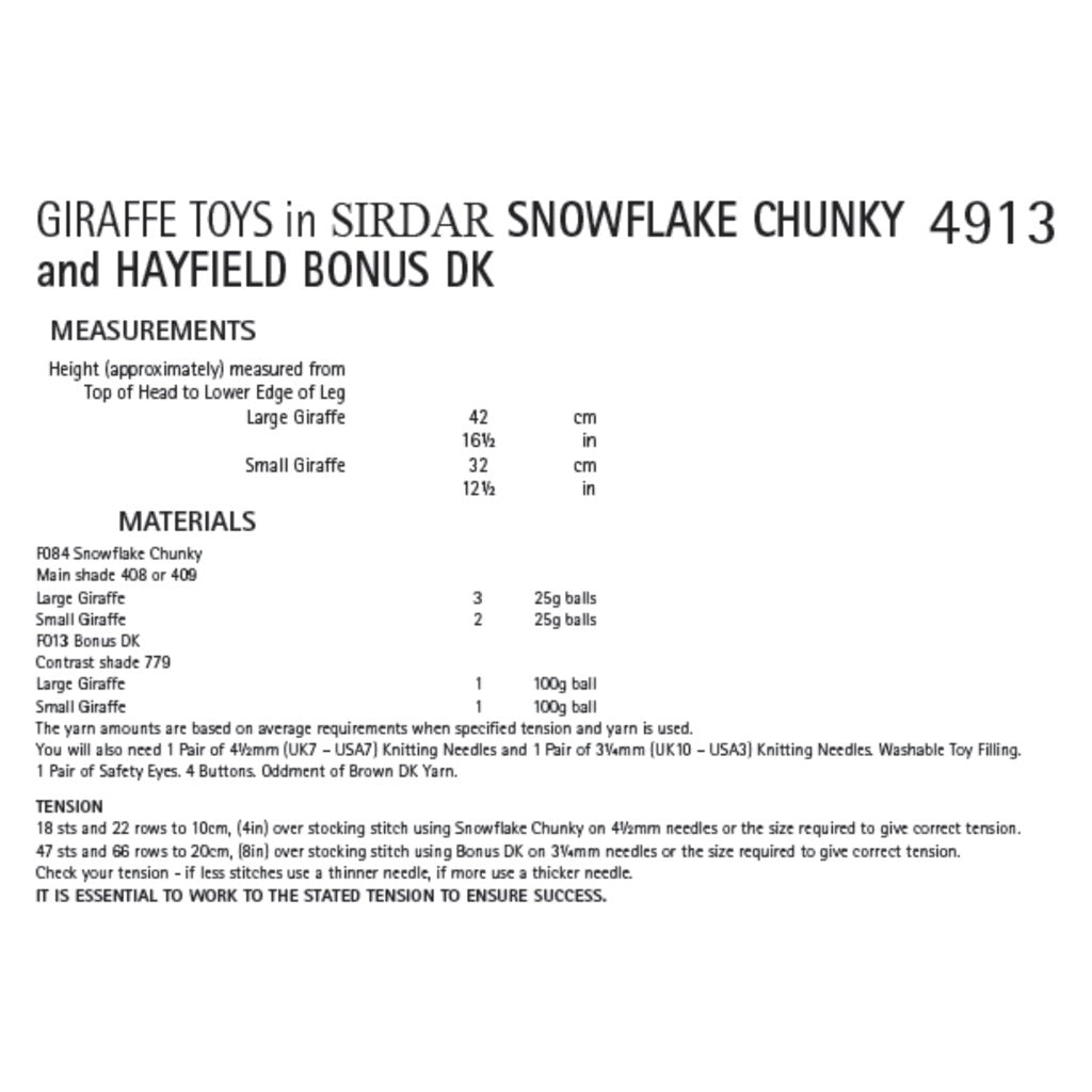 Sirdar 4913 Knitted Giraffe Toy