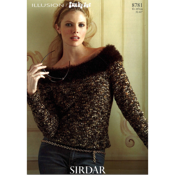 Sirdar 8781 Funky Fur Collared Sweater